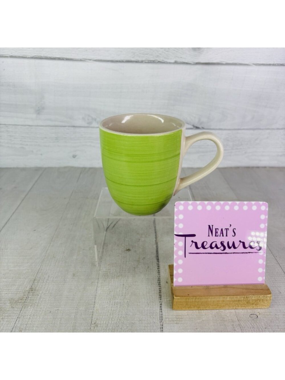 Citrus Grove Green Bands Hand Painted Ceramic Coffee Mug Tea Cup